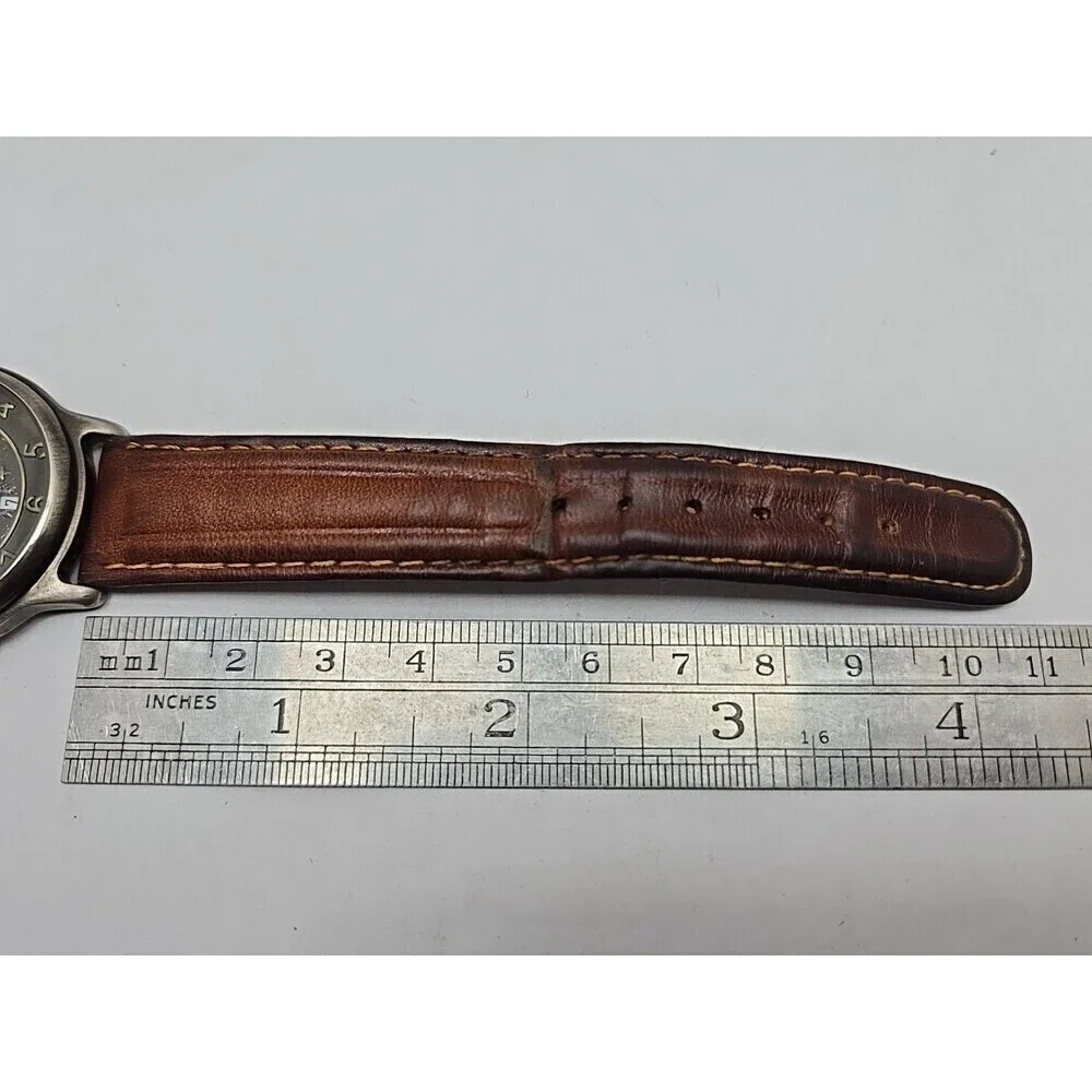 LA Express Moon And Stars Quartz Watch Day Night Date Brown Leather New Battery